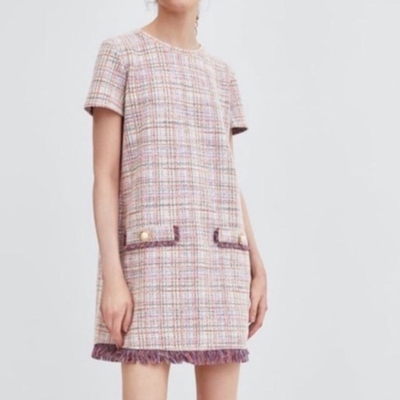Zara Dresses & Skirts - ZARA TWEED DRESS SIZE S WITH PEARL EMBELLISHMENTS